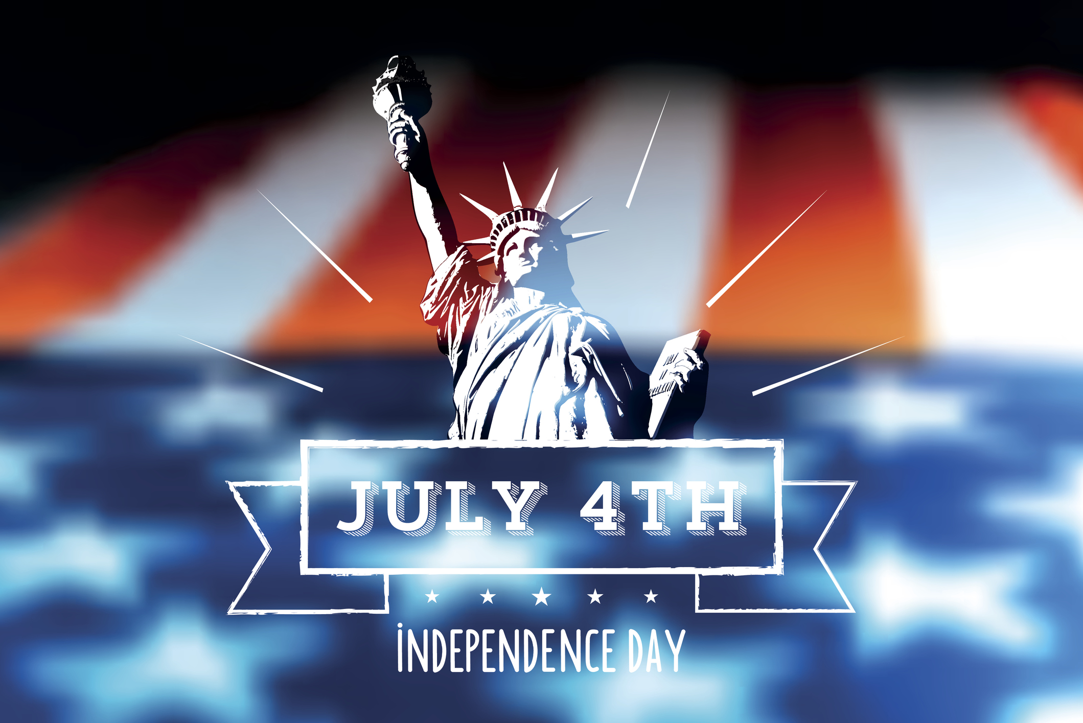 statue of liberty on blurred us flag