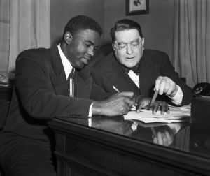 Jackie Robinson Signing Contract with Branch Rickey