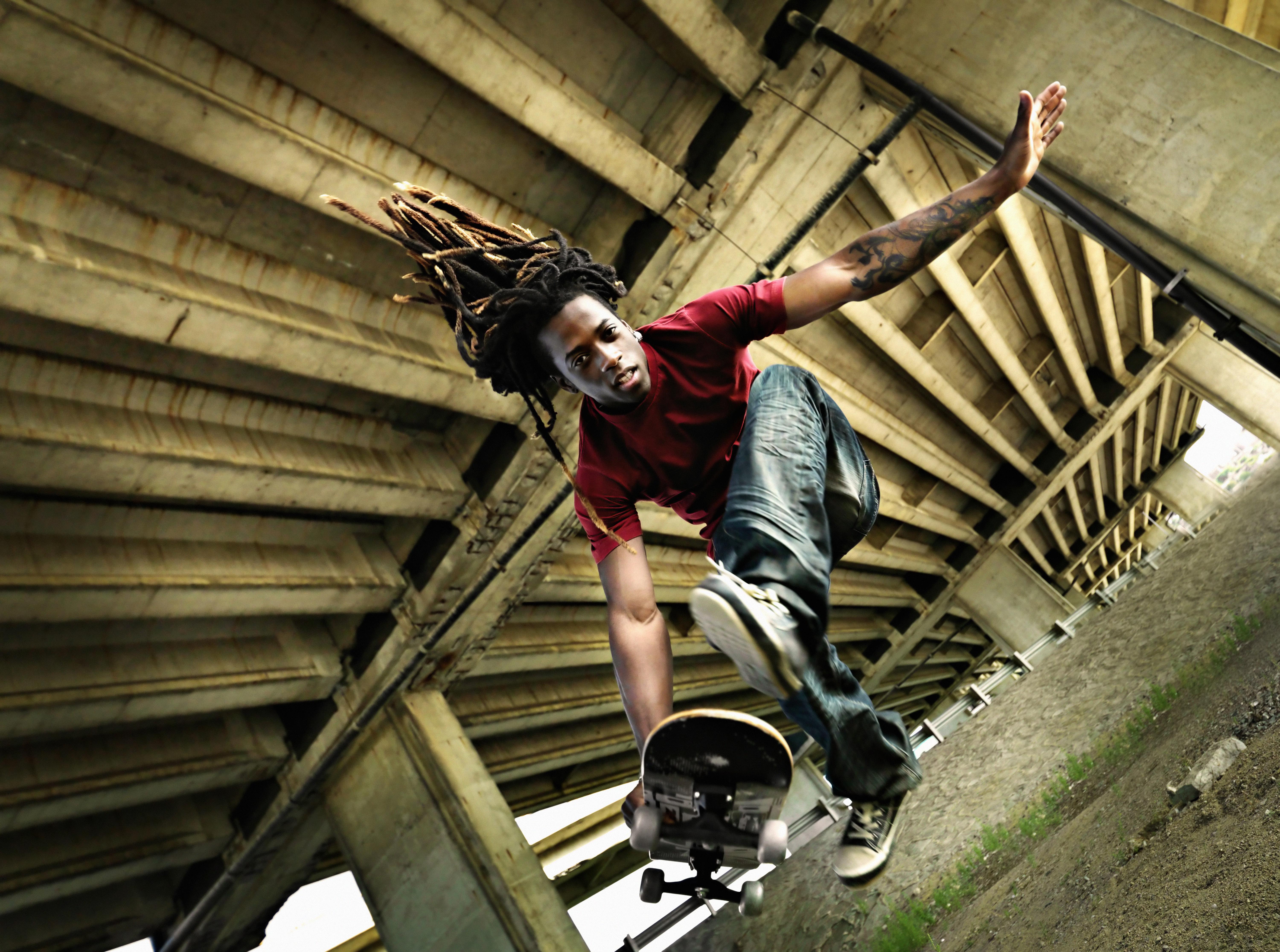 Young man skateboarding