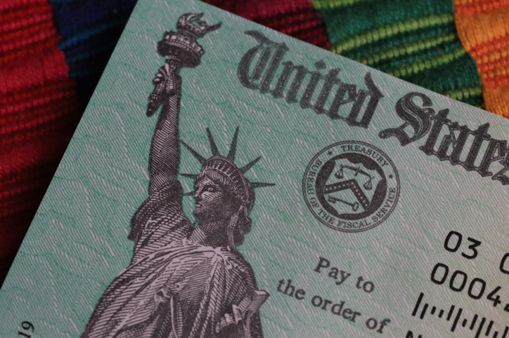 Partial view on a US Treasury payment check