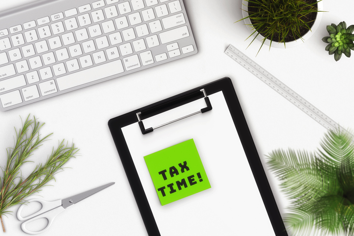 tax refund concept.Calculator, pen, paper,