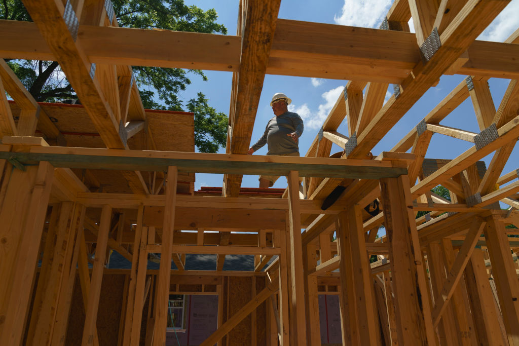 ATLANTA, GA - MAY 26- A worker is seen at a construction site f
