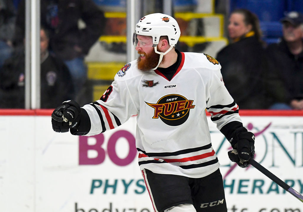 Indy's Olivier Labelle, a former Royal. Reading Royals defeat the Indy Fuel 5-2 in a minor league ECHL hockey game at Santander Arena on Friday, March 15, 2019. Photo by Jeremy Drey