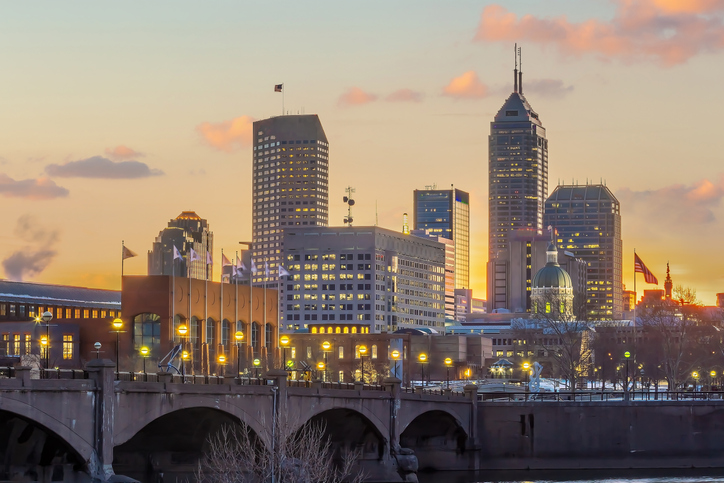 Downtown Indianapolis skyline cityscape of Indiana in USA