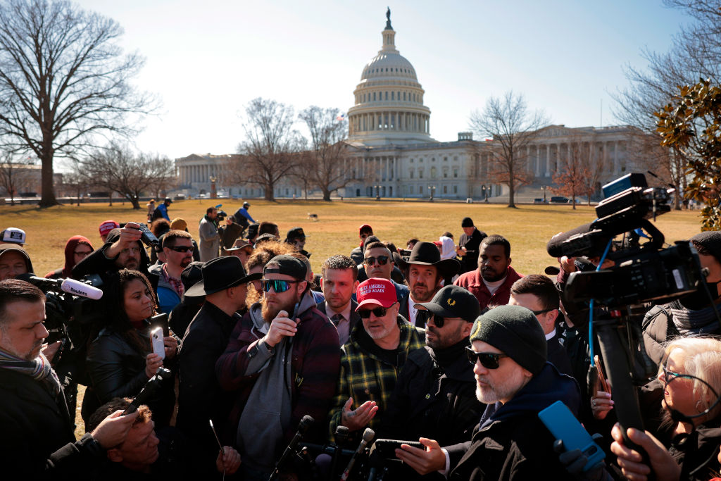 Proud Boys Members Speak To The Media Outside US Capitol Building