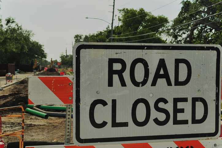 Road Closure With Barriers at Construction Site in Urban Residential Area