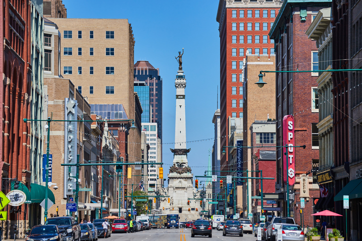 Urban Street Scene with Monument Circle, Indianapolis - Daytime City Life